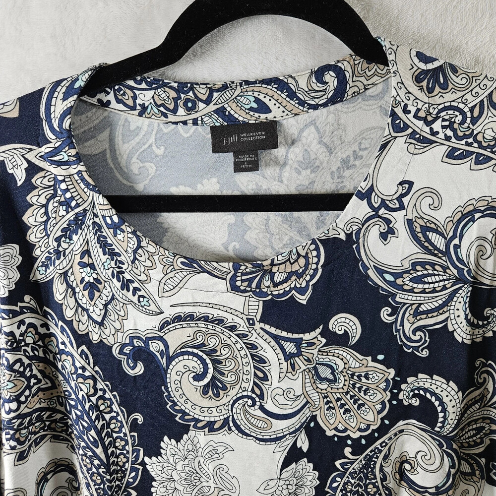 J. Jill Wearever T-Shirt Paisley Print Navy Blue Women's Size Large Petite - Picture 3 of 12